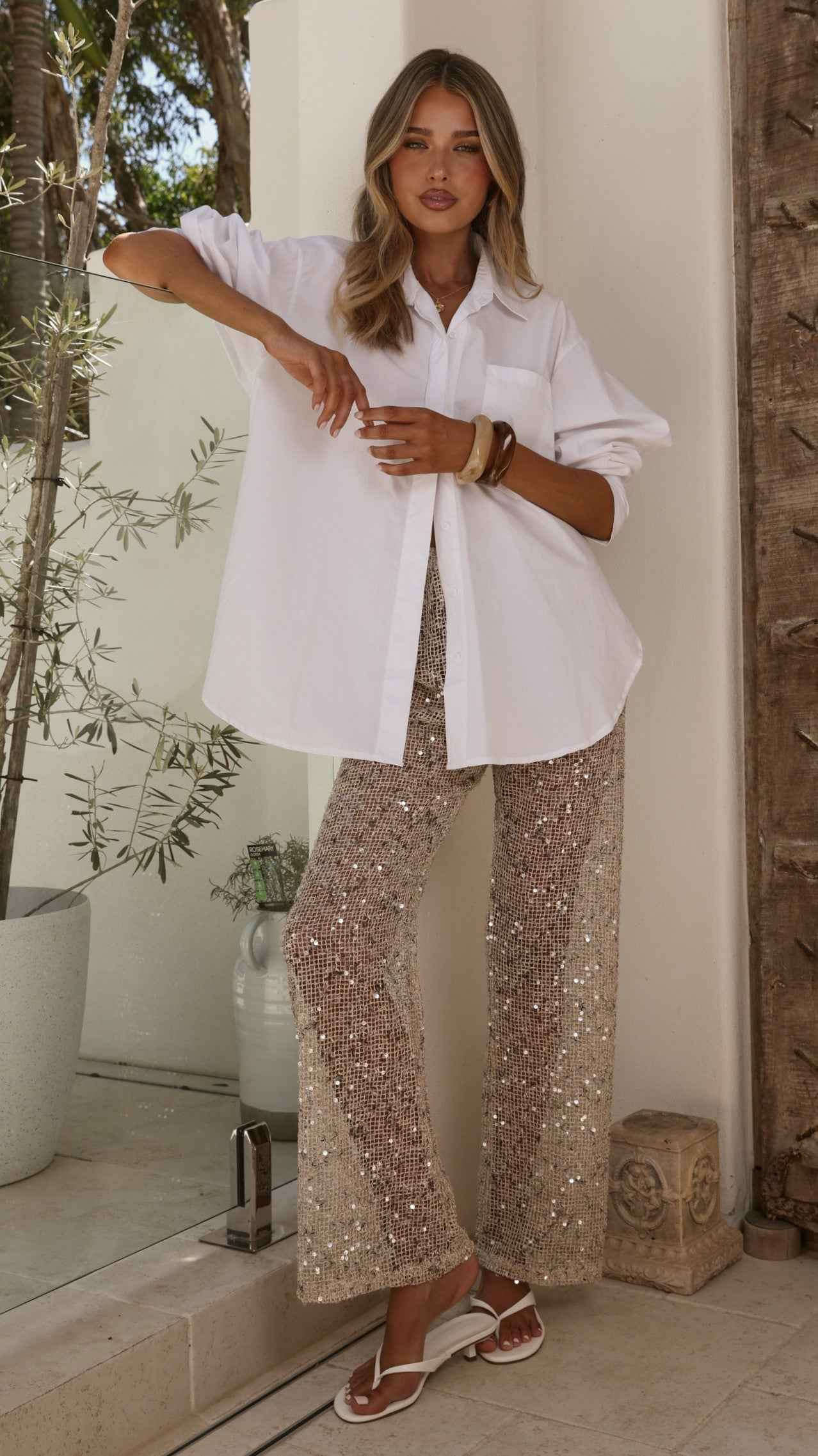 SEQUIN SHEER MIDI EVENING CASUAL PANTS