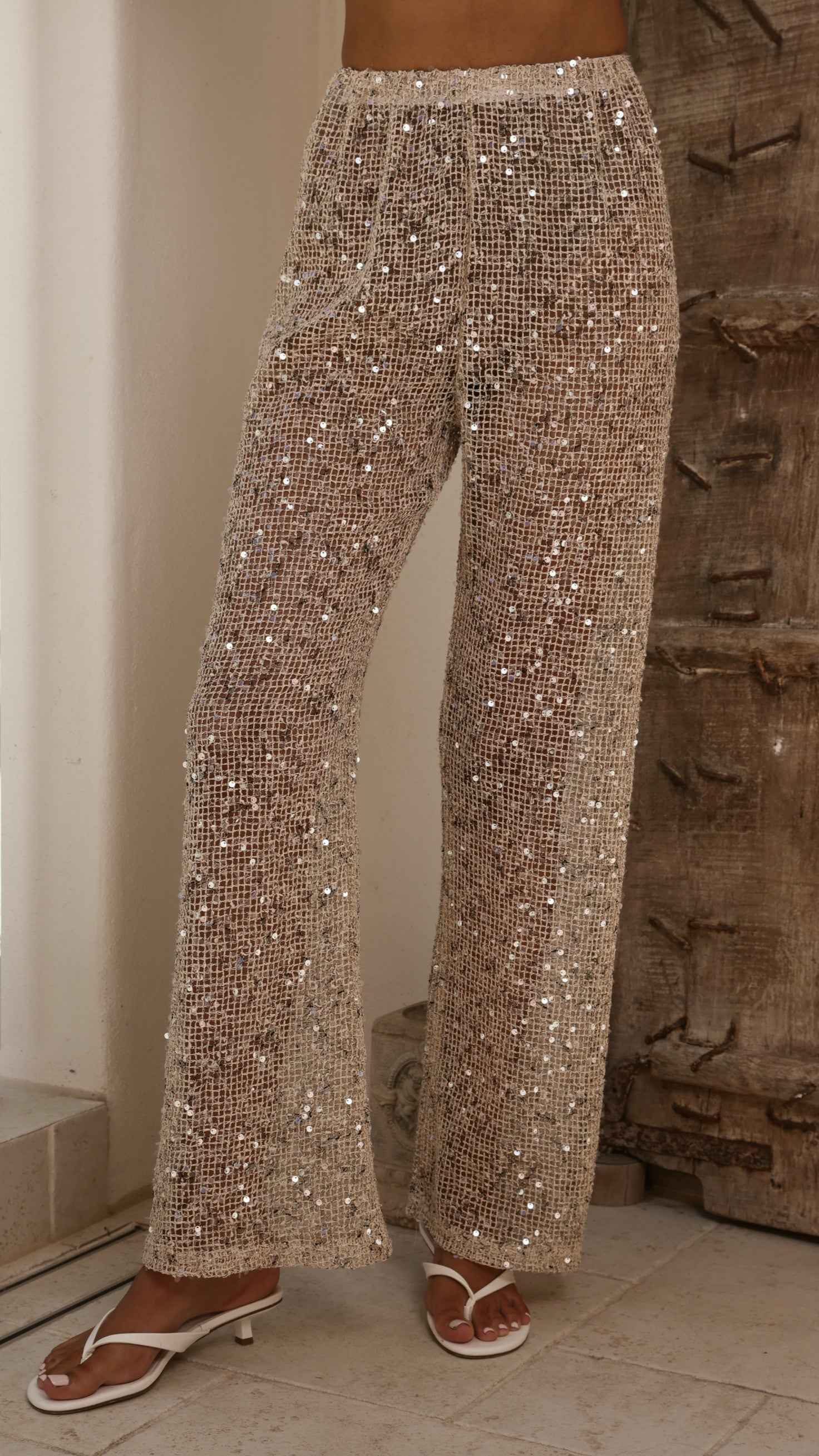 SEQUIN SHEER MIDI EVENING CASUAL PANTS
