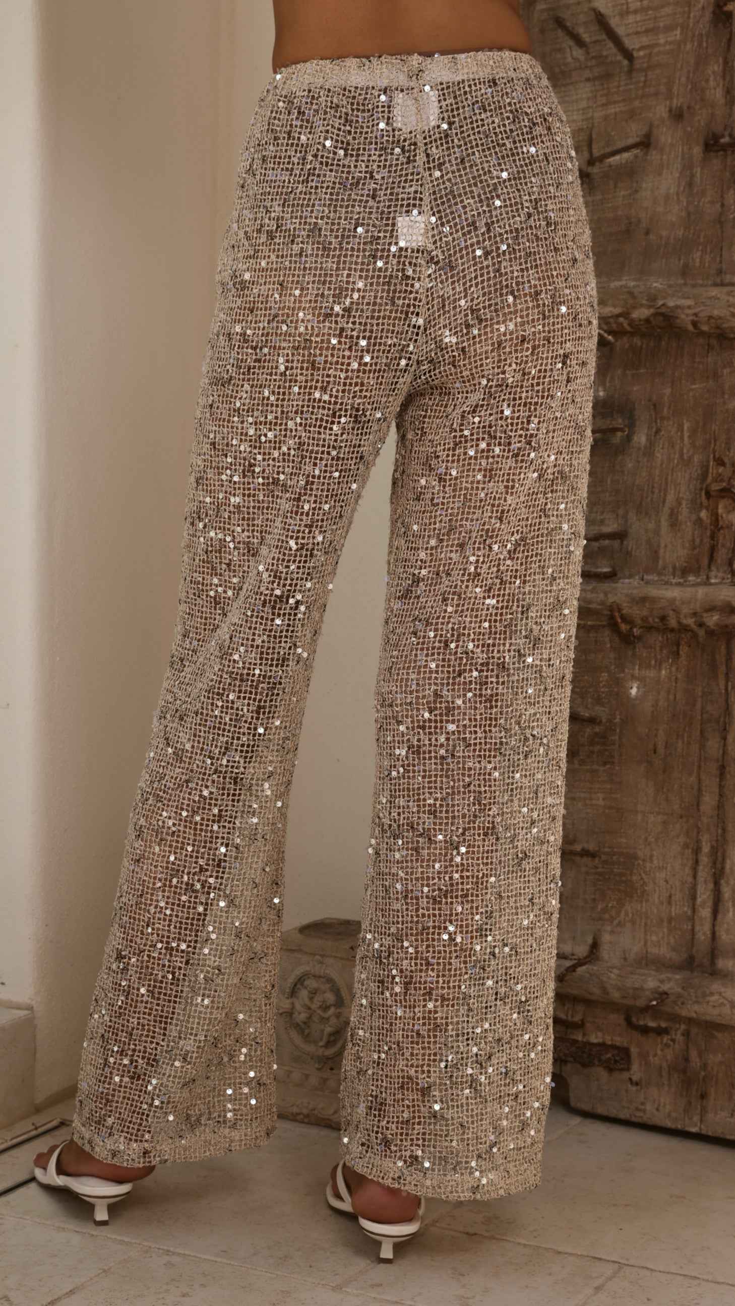 SEQUIN SHEER MIDI EVENING CASUAL PANTS