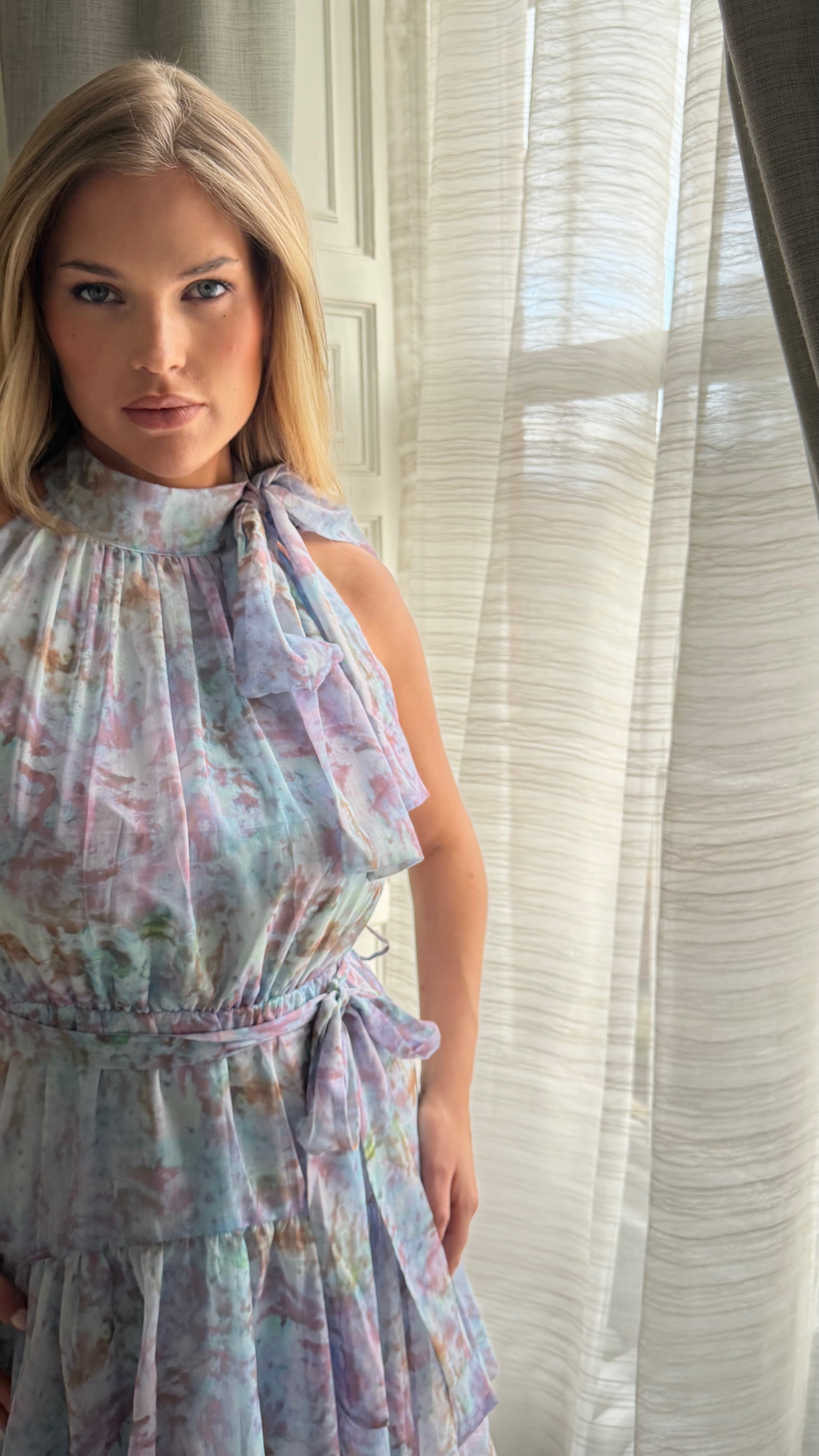 SERAPHINA Chiffon Tiered Ruffle Maxi Dress In Lavender Blue