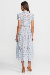 Floral Lace Midi Dress with Belted Waist Light Blue