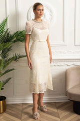 LACE FLORAL MIDI COCKTAIL PARTY DRESS