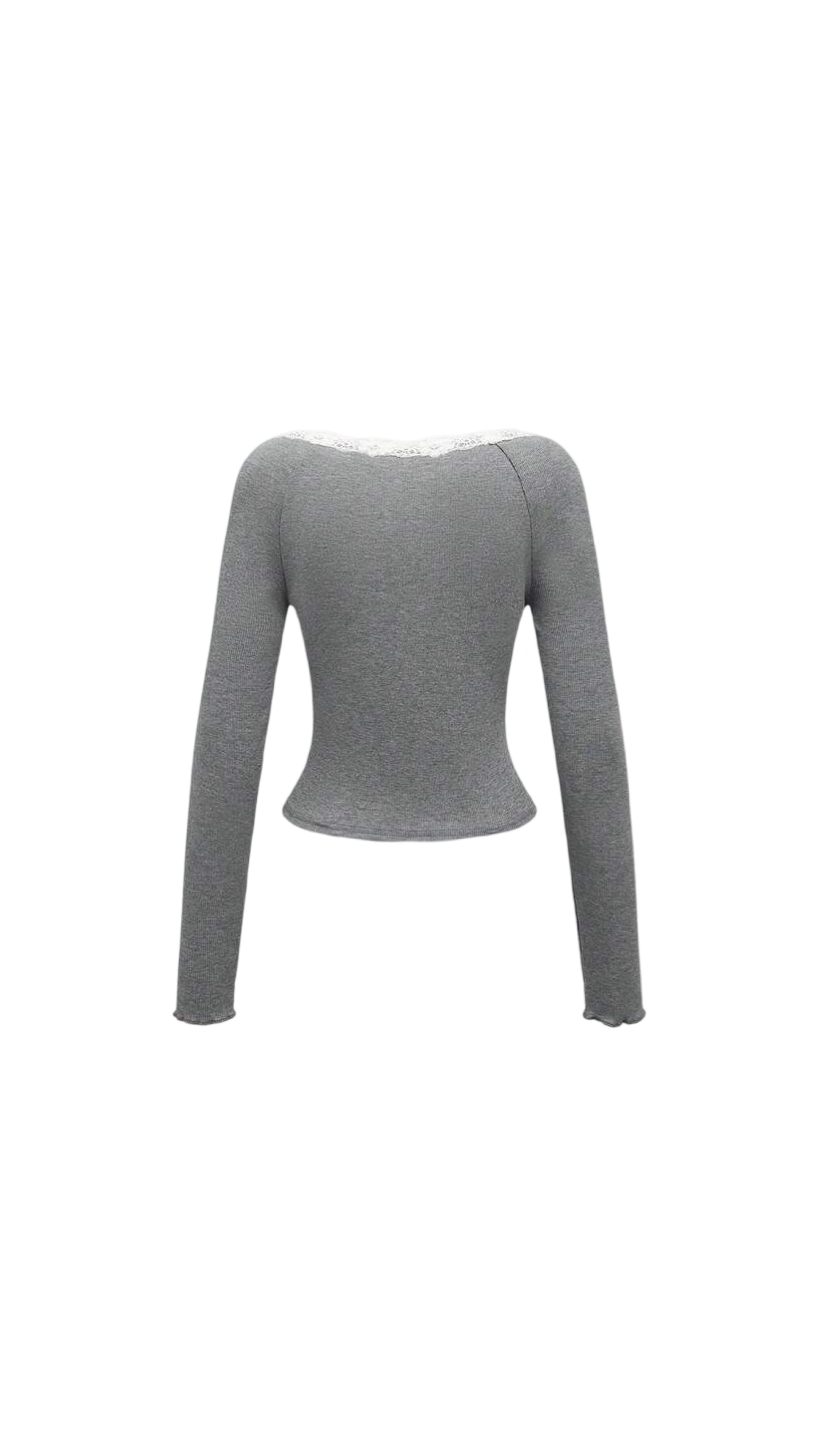 Atilana Lace Trim Long-Sleeve Top