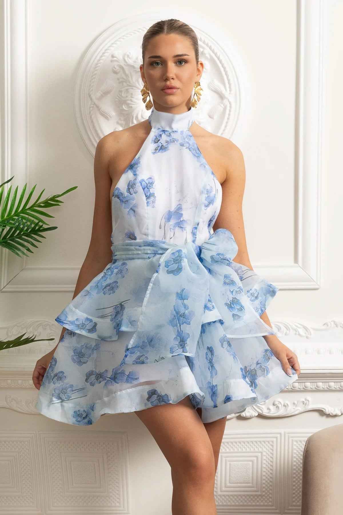 FLORAL FITTED MINI SUMMER PARTY DRESS