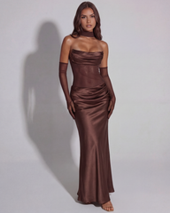 Strapless Cowled Neckline, Lace-Up Back, Black-Tie Events