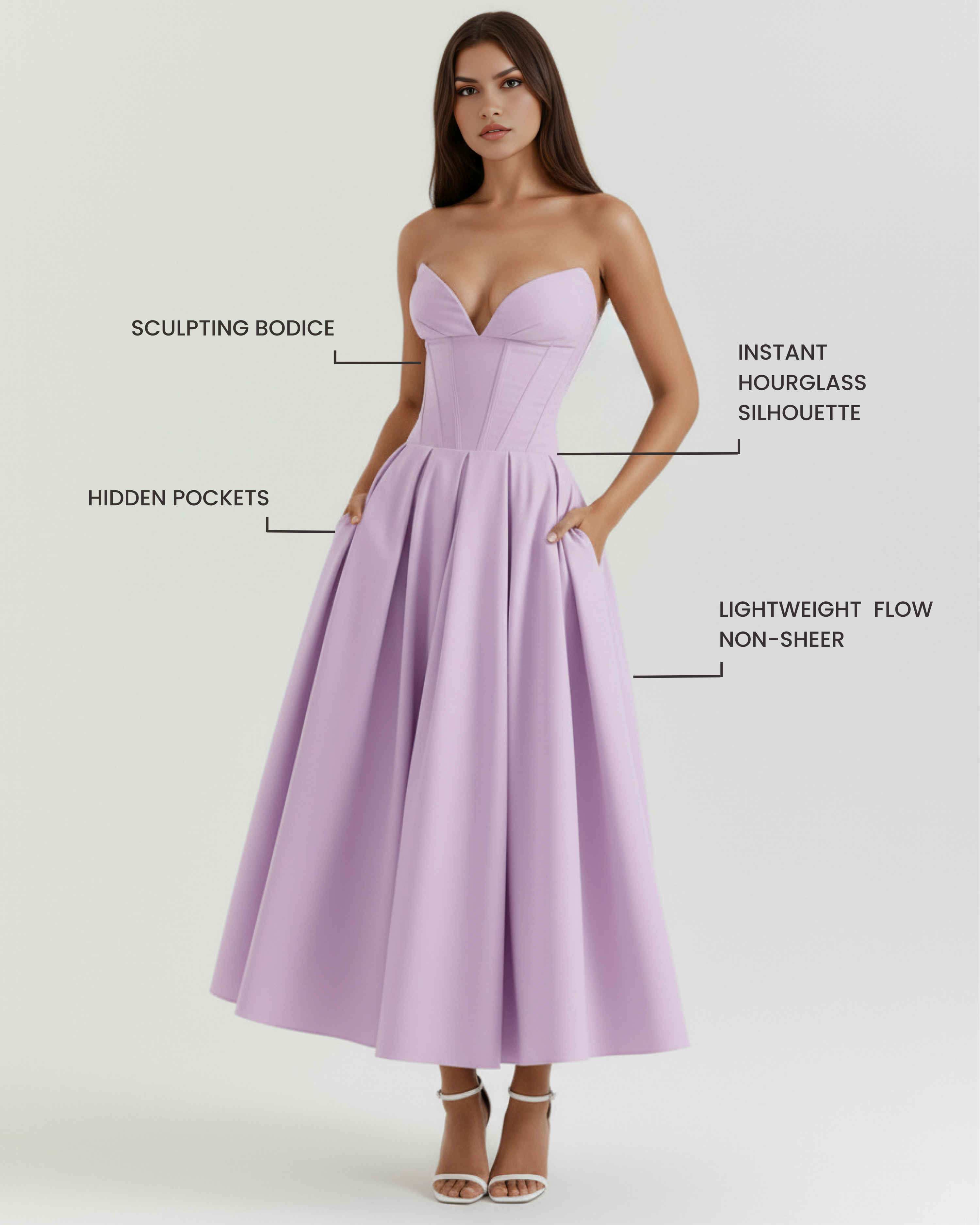 Feminine Chic Sculpted Bodice, Breathable Fabric, Special Occasions