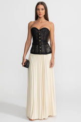 Strapless Lace Corset Top with Boning and Front Closure - Black