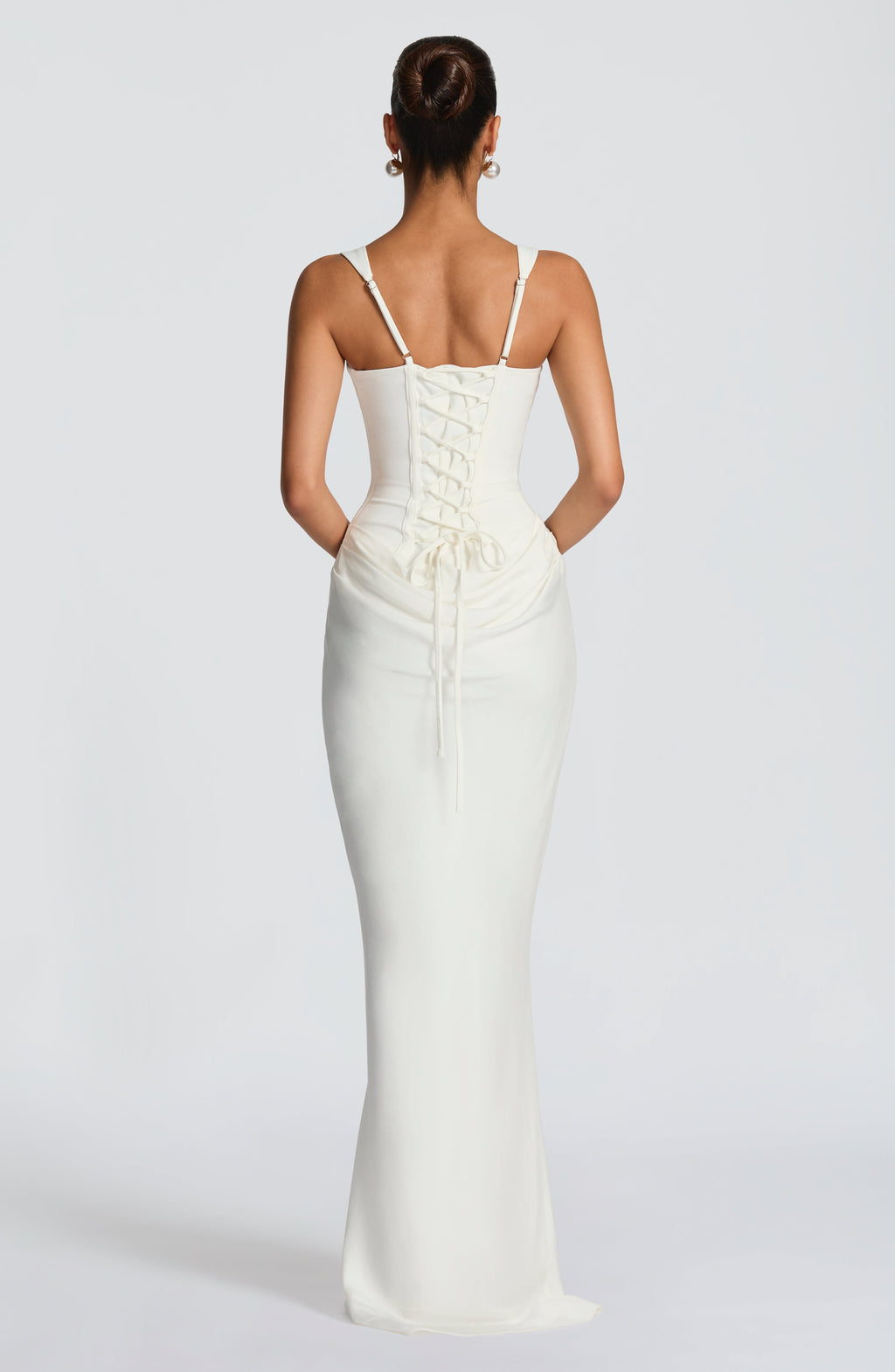 Anelina Satin Draped Maxi Gown in Black