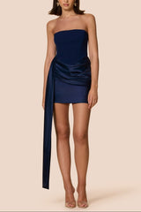 Bailey Mini Satin Dress in Navyblue