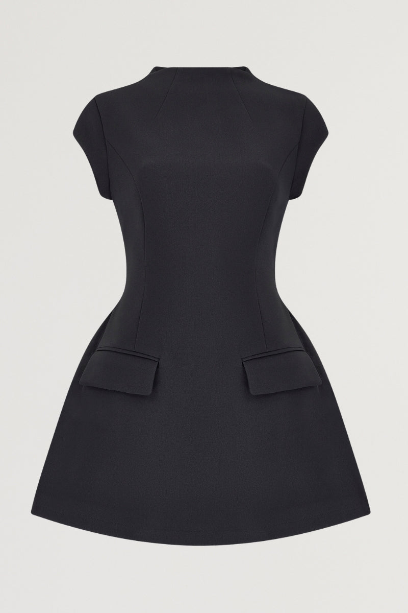 Odd Muse Fitted High Neck Mini Cocktail Dress - Black