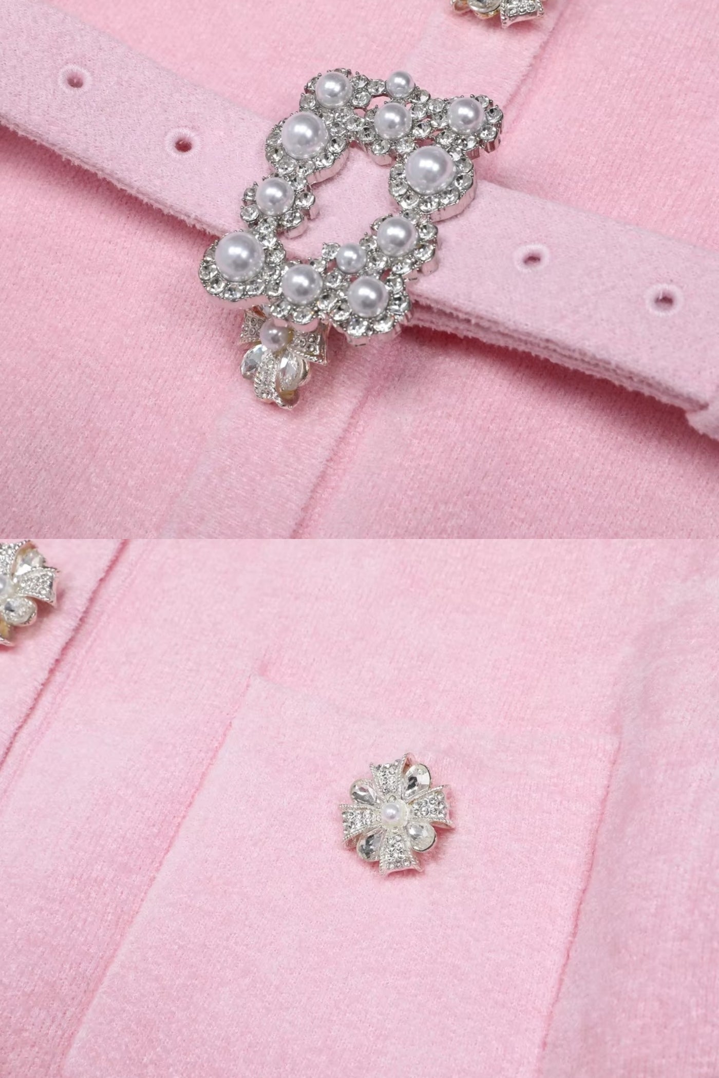 Short Sleeve Co-Ord With Peplum Waist And Crystal Button Belt - Blush Pink