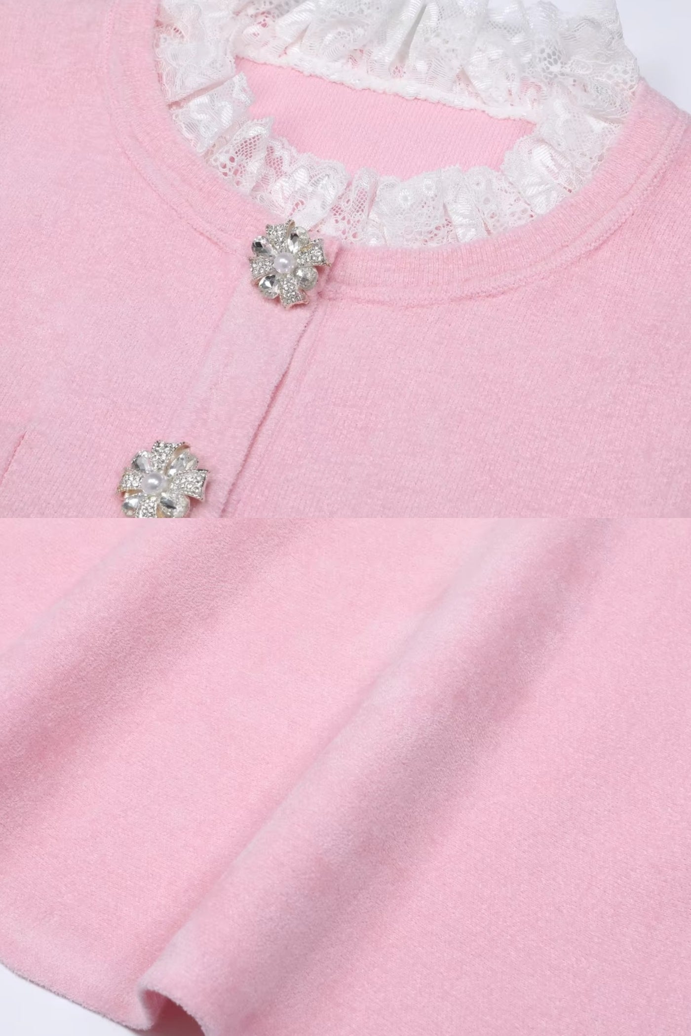 Long Sleeve Co-Ord With Fitted Knit Bodice And Crystal Button Detail - Blush Pink