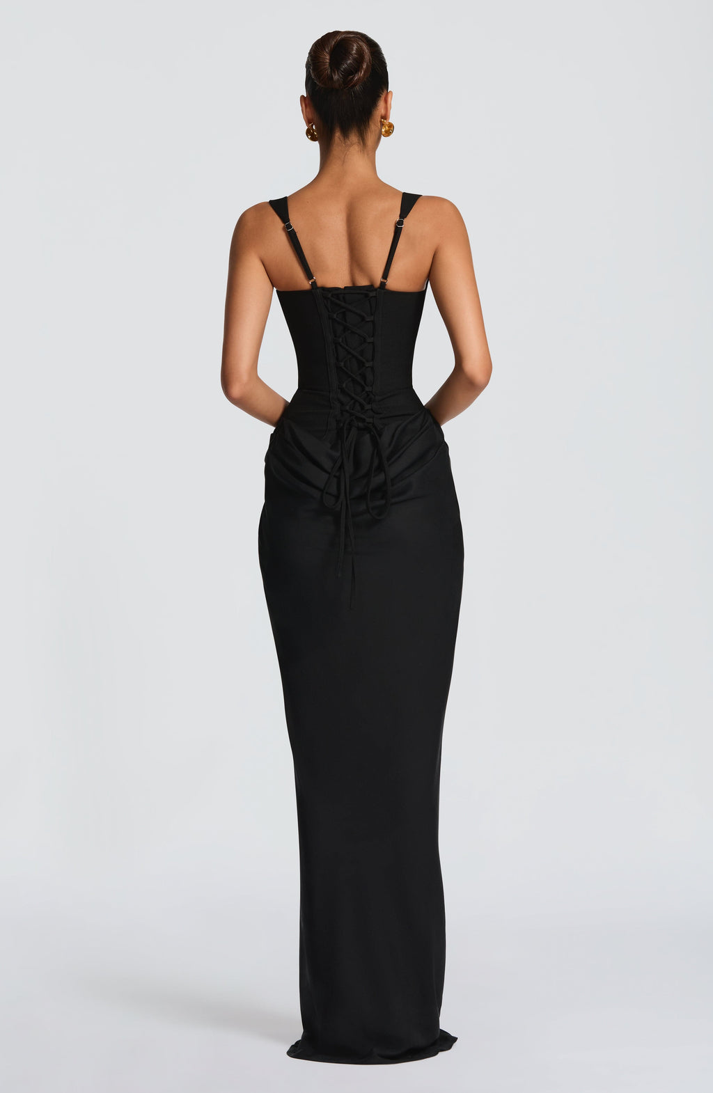 Anelina Satin Draped Maxi Gown in Black