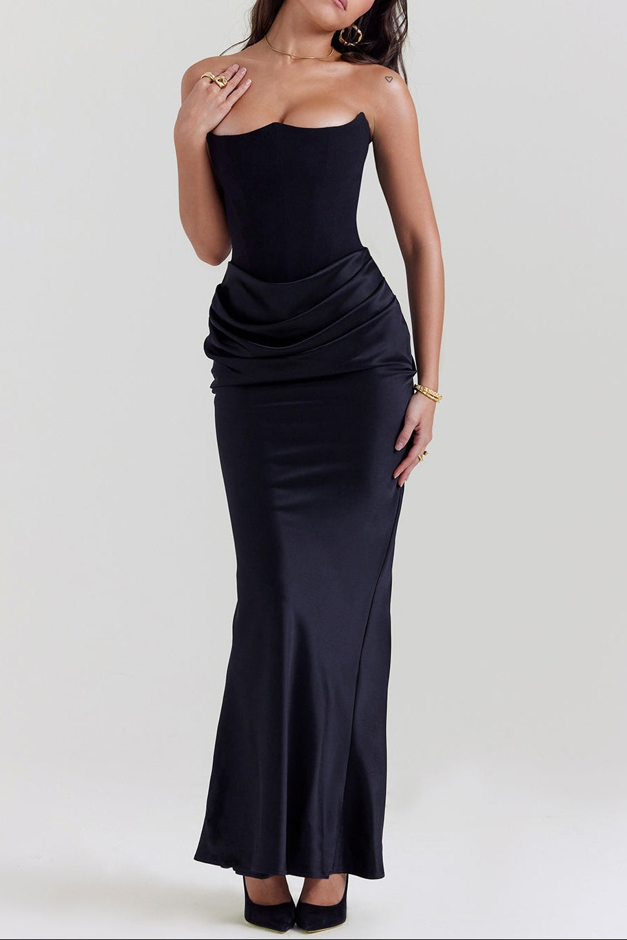 Midnight Siren Corset maxi Dress in Maroon