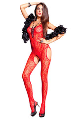 Black Floral Lace Open Crotch Body Stocking