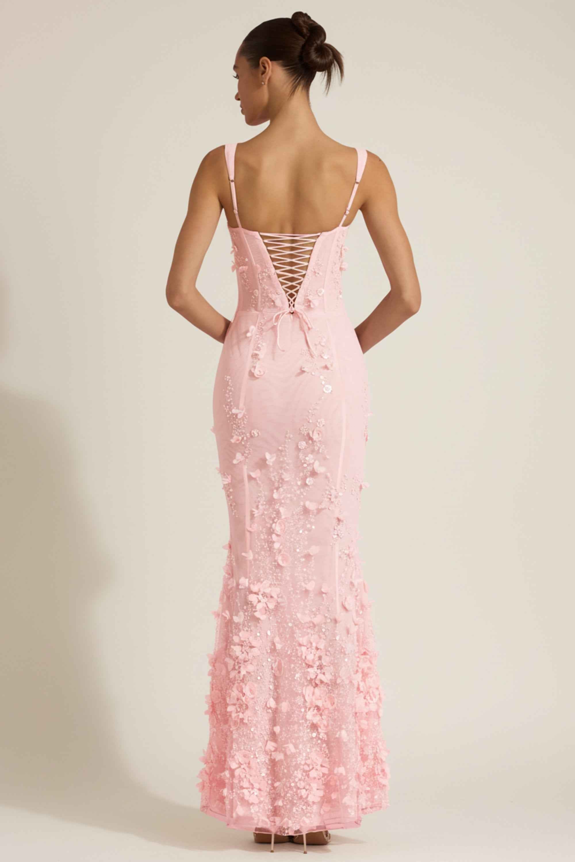 Vasanta Sequin Floral Maxi Evening Dress - Pink