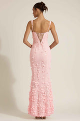 Vasanta Sequin Floral Maxi Evening Dress - Pink