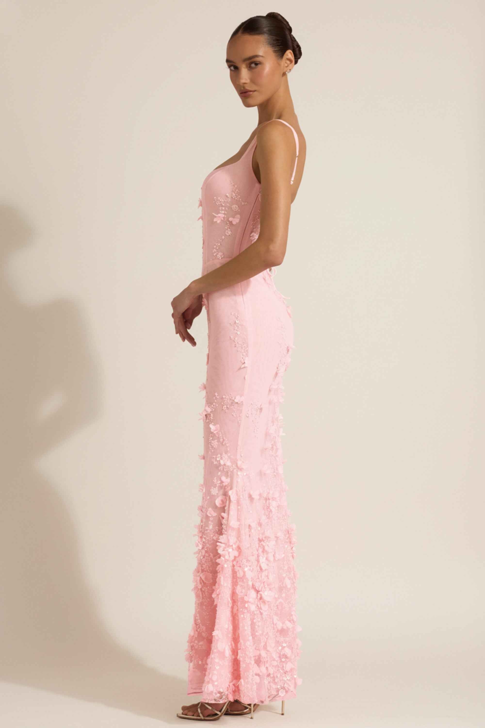 Vasanta Sequin Floral Maxi Evening Dress - Pink