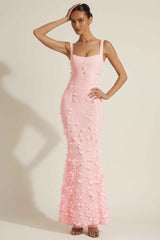 Vasanta Sequin Floral Maxi Evening Dress - Pink