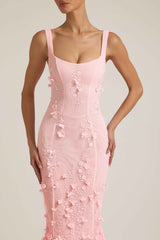 Vasanta Sequin Floral Maxi Evening Dress - Pink