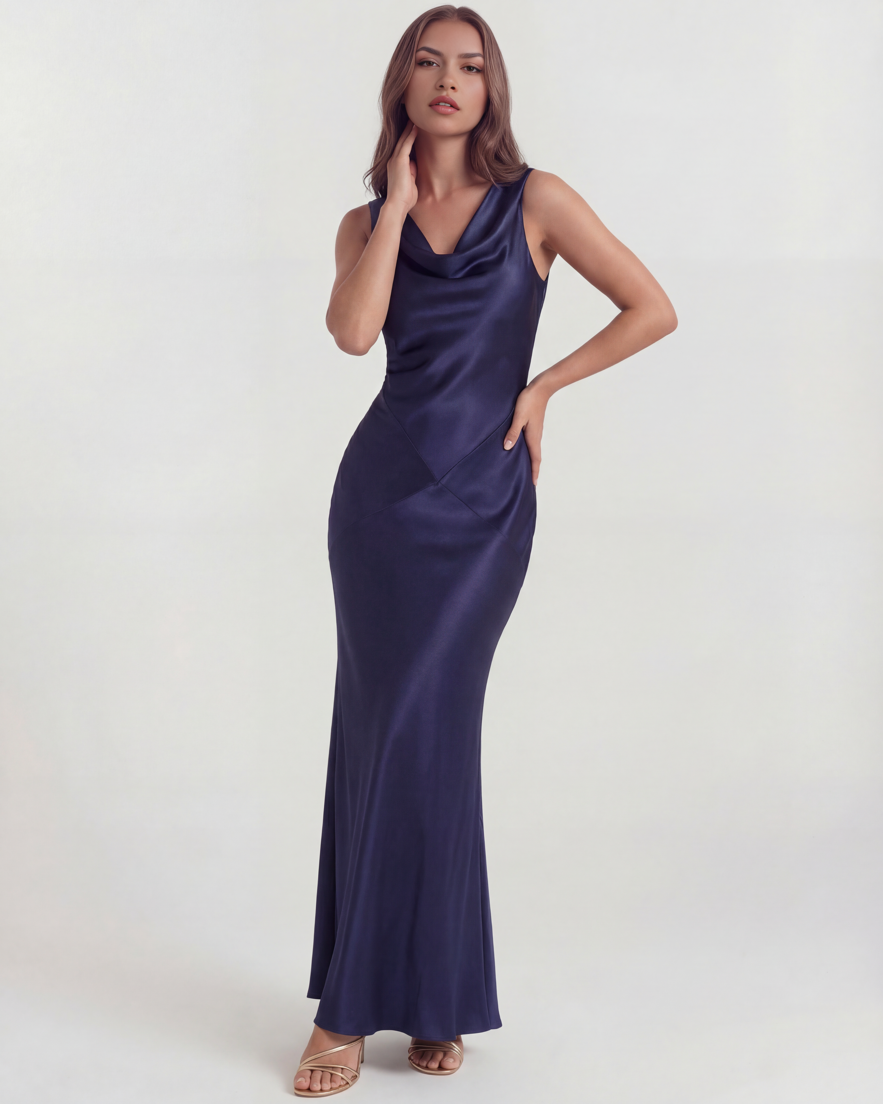 Draped Open Back, Cowl Neckline, Black-Tie Events