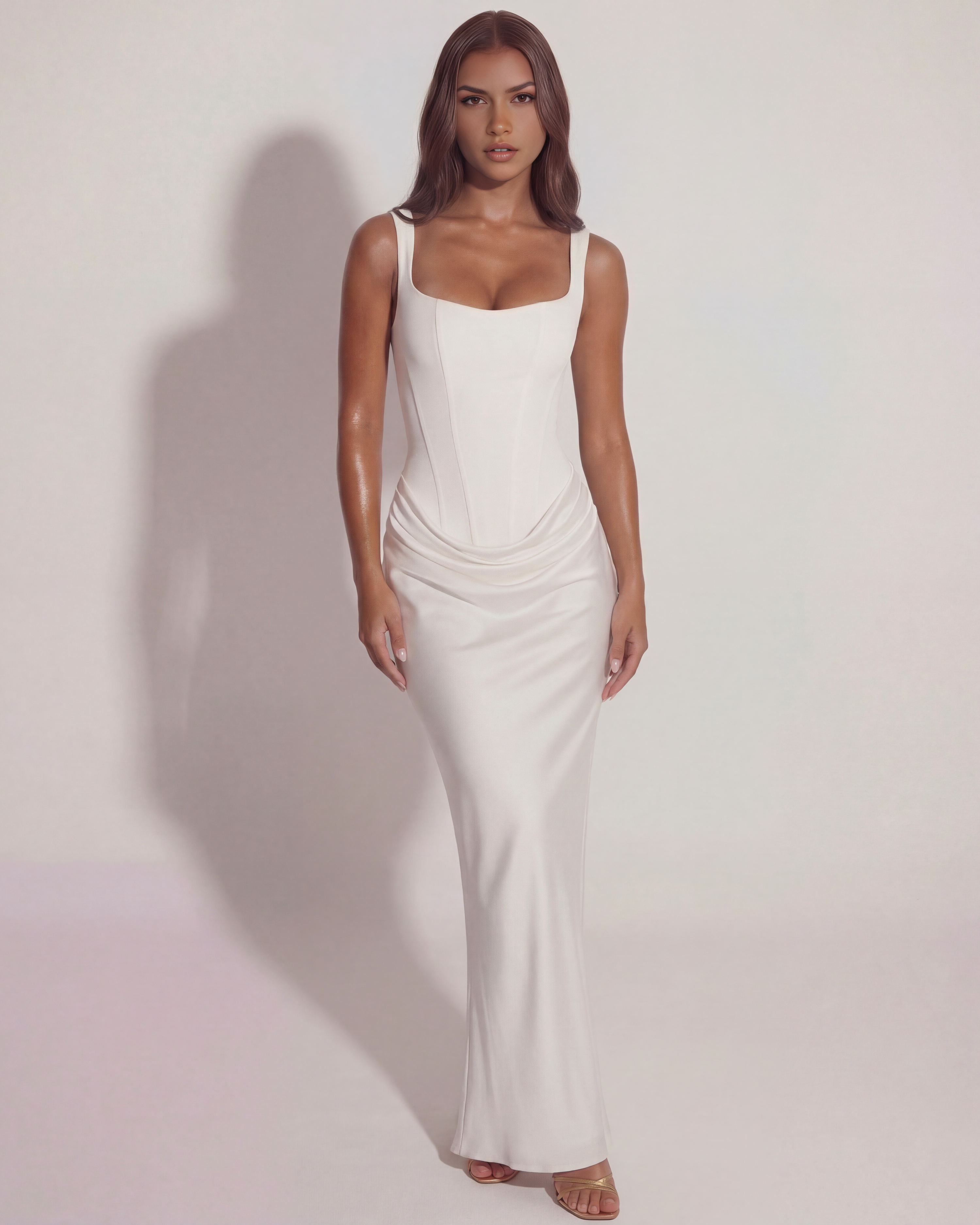 White Satin Maxi, Structured Bodice, Bridal & Soire Events