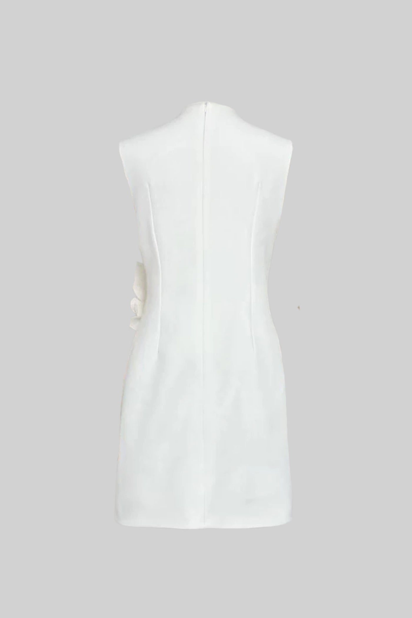 Sleeveless Mini Dress With Round Neckline And 3D Floral Appliqu - White