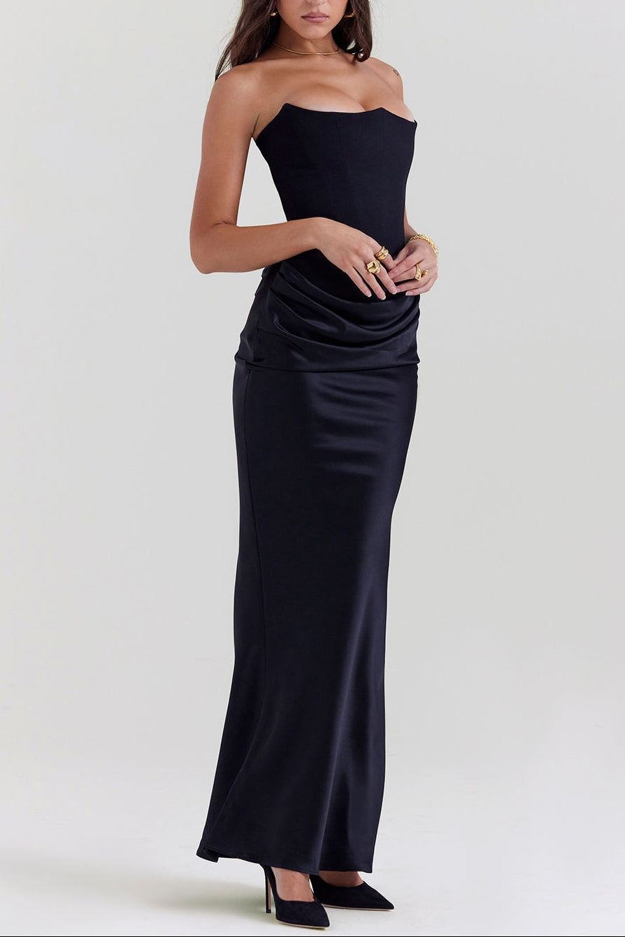 Midnight Siren Corset maxi Dress in Maroon