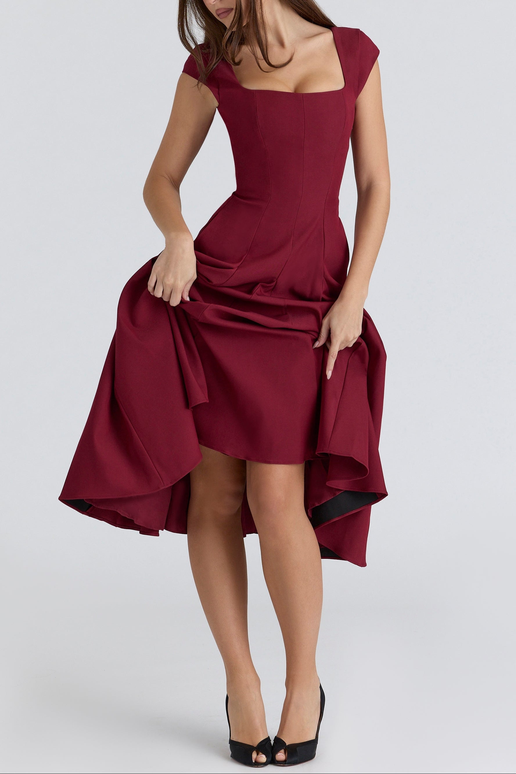 Elise Cap Sleeve Midi Dress in NavyBlue