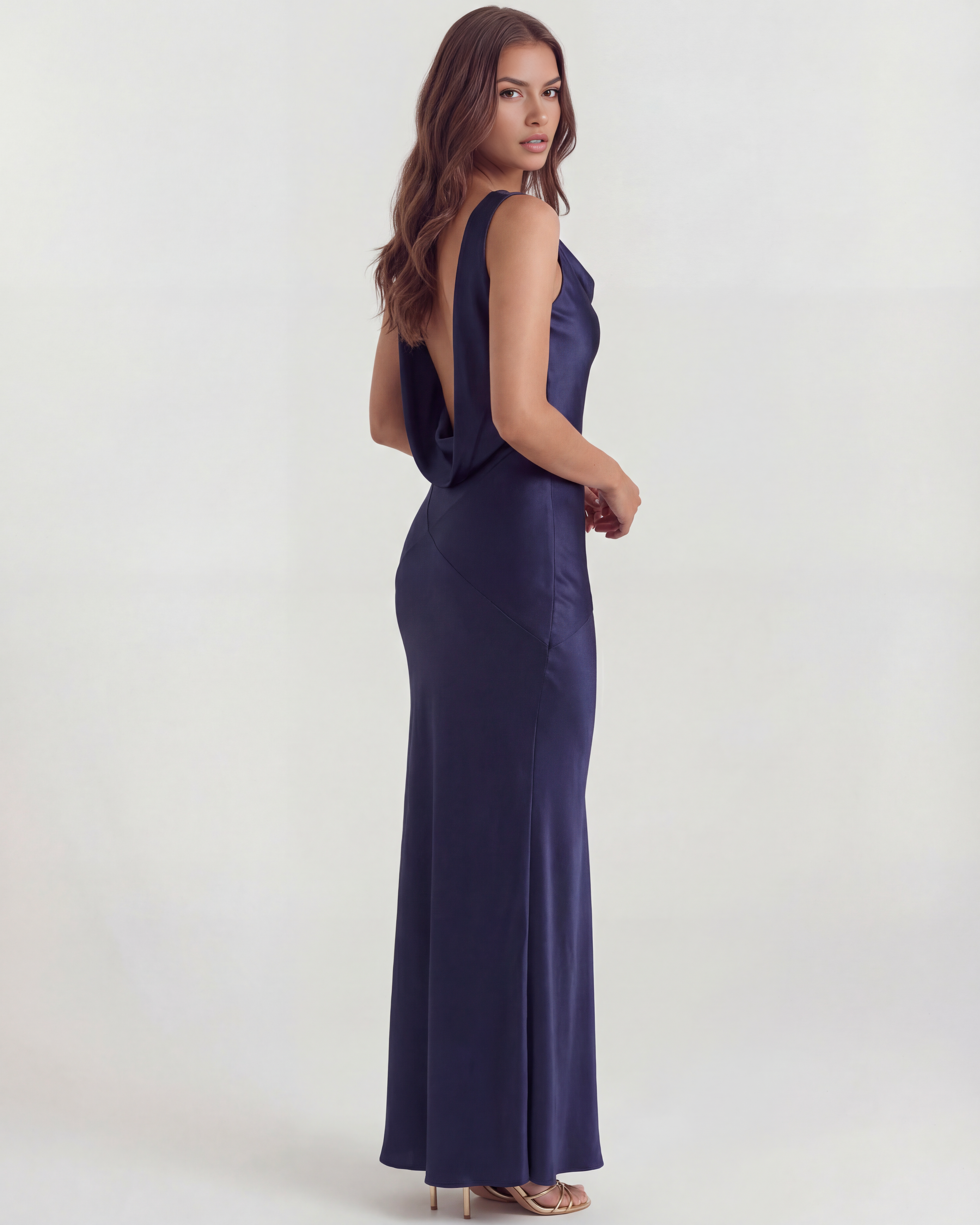 Draped Open Back, Cowl Neckline, Black-Tie Events