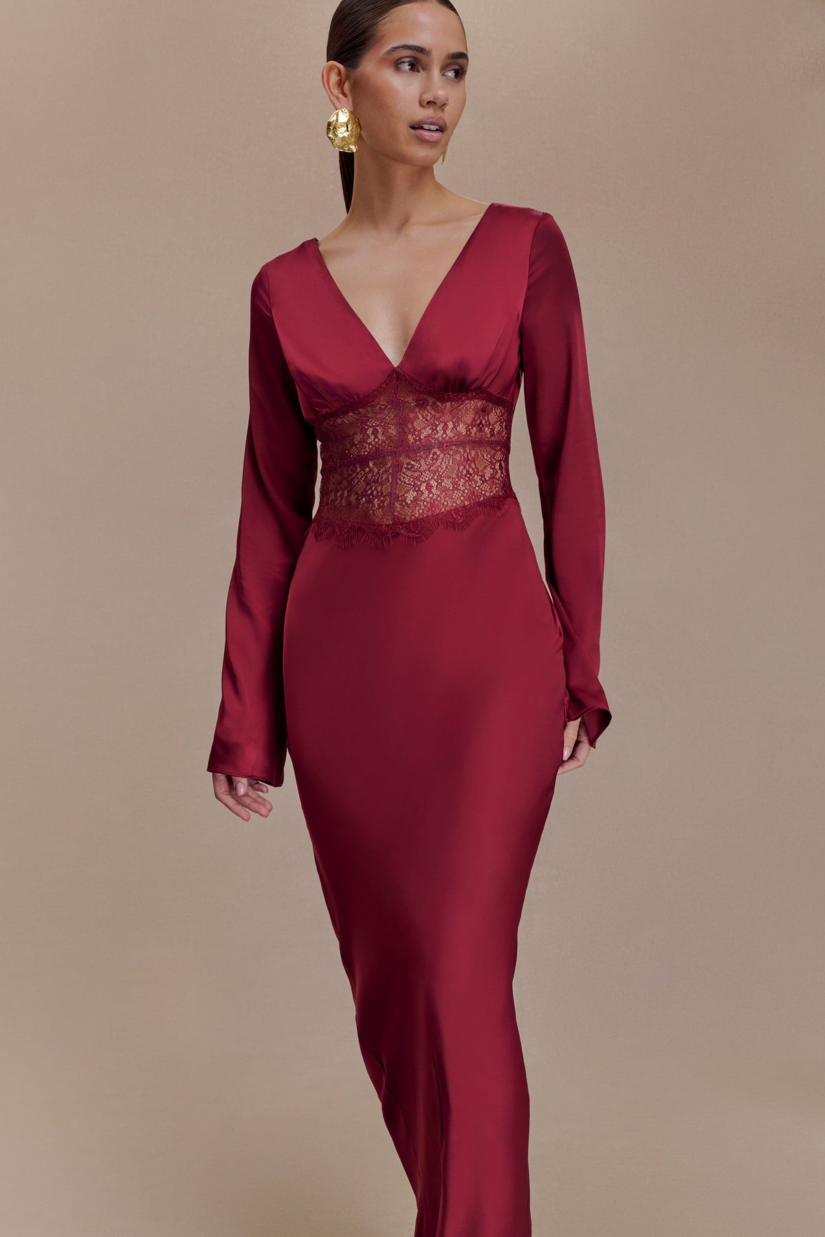 Anamaria Satin and Lace Maxi Dress