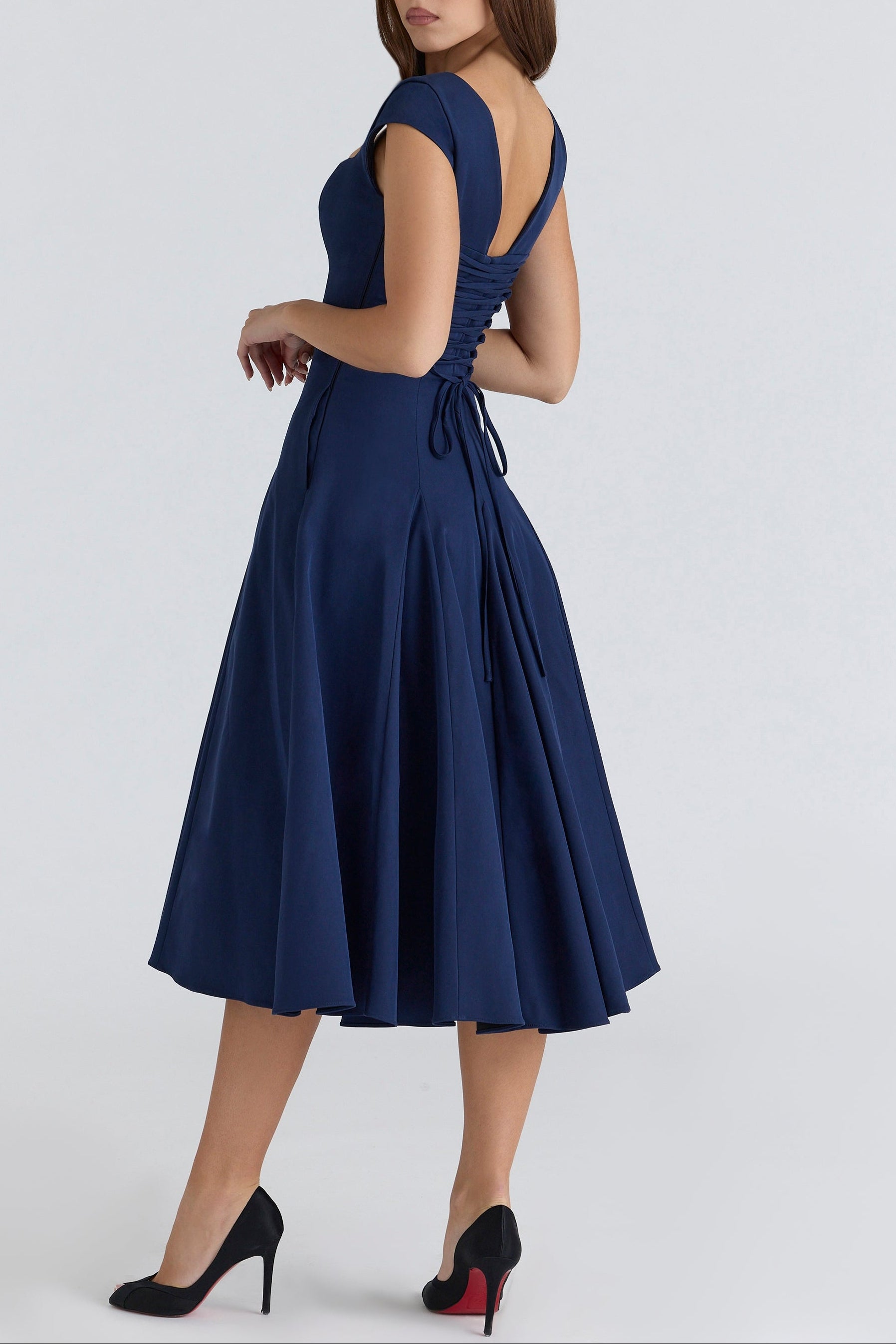 Elise Cap Sleeve Midi Dress in NavyBlue