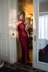 Isis Satin Gown in Maroon