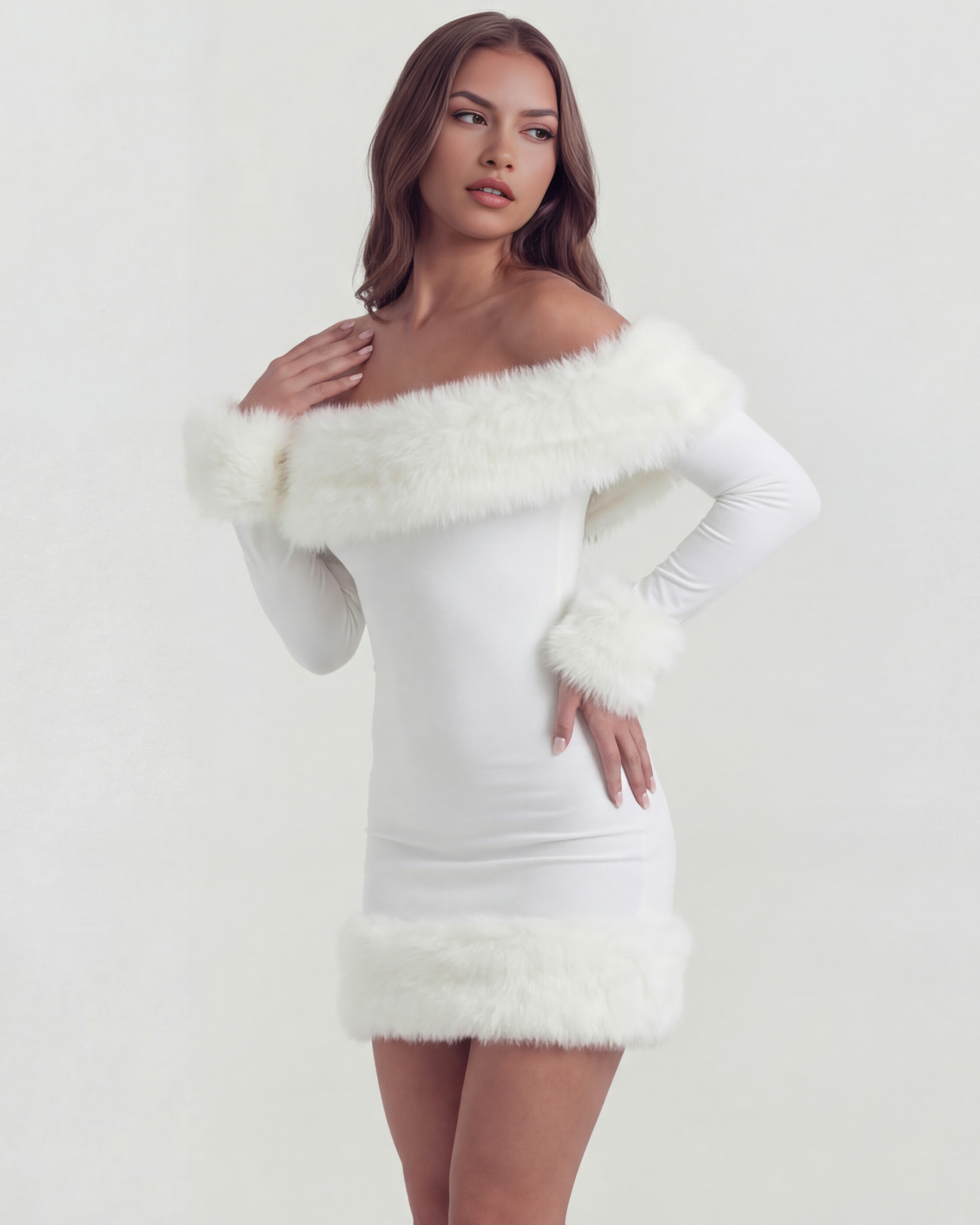 Off-the-Shoulder Faux Fur Trim, Winter Parties & Date Nights