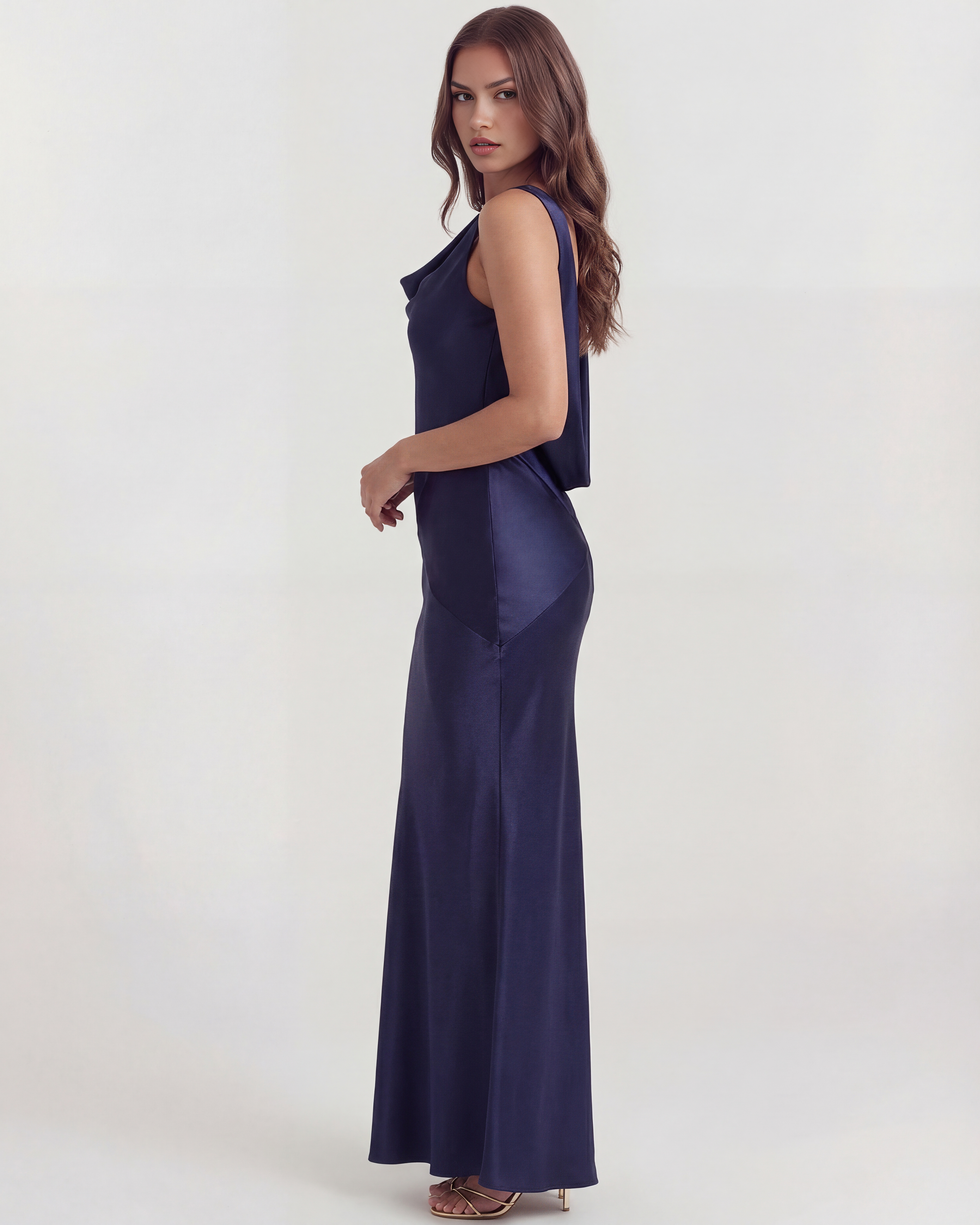 Draped Open Back, Cowl Neckline, Black-Tie Events