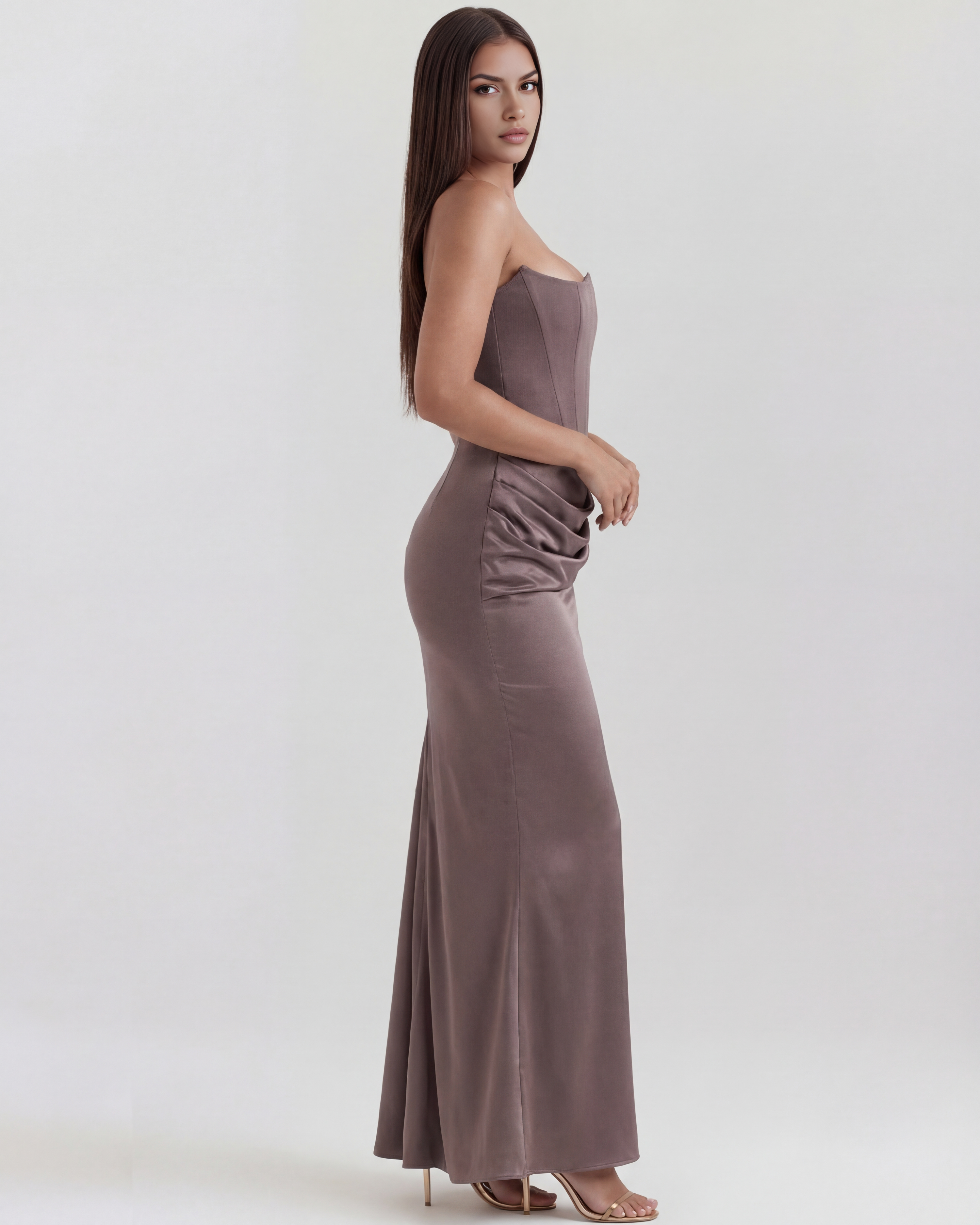 Almond Muse Style, Stretch Crepe Boned Bodice, Glamorous Events