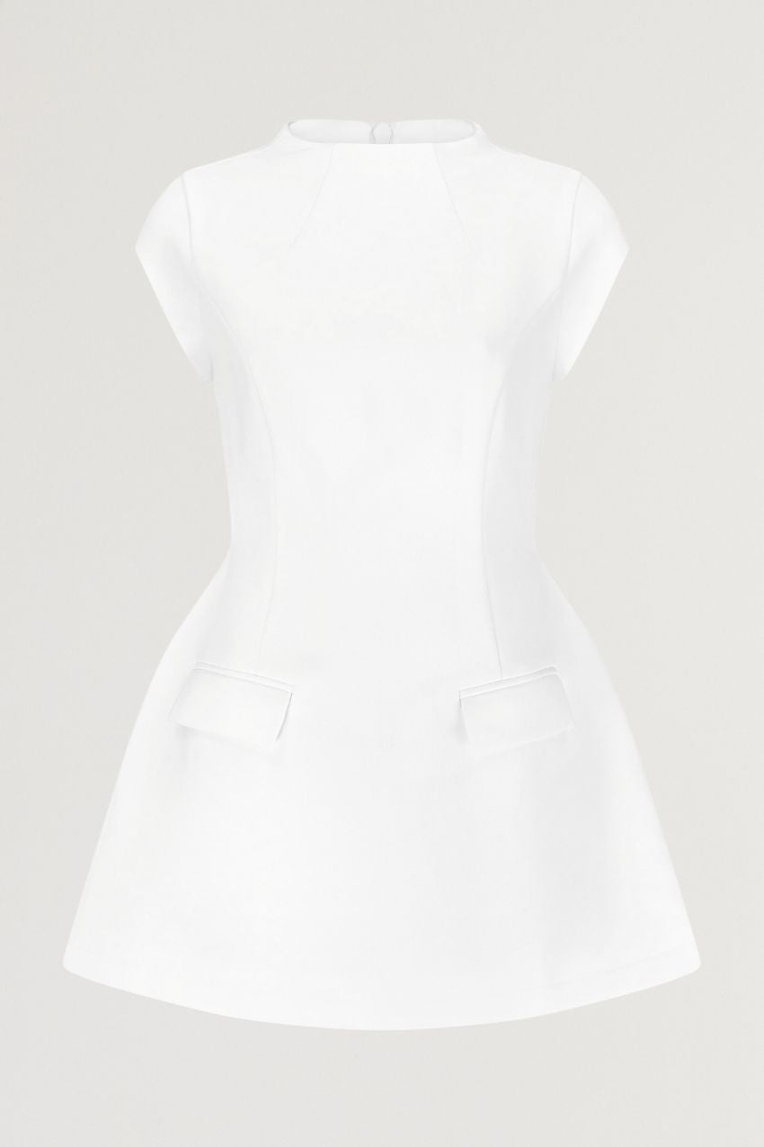 Odd Muse Fitted High Neck Mini Party Dress - White