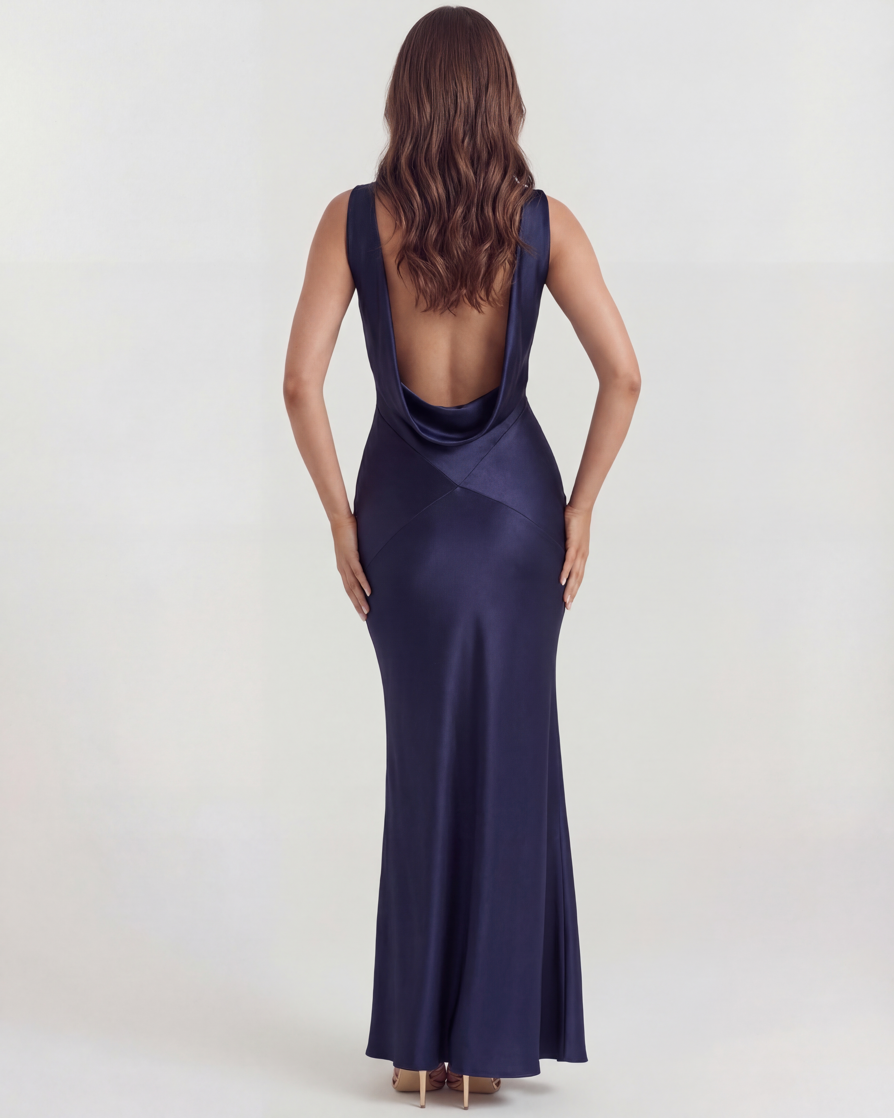 Draped Open Back, Cowl Neckline, Black-Tie Events