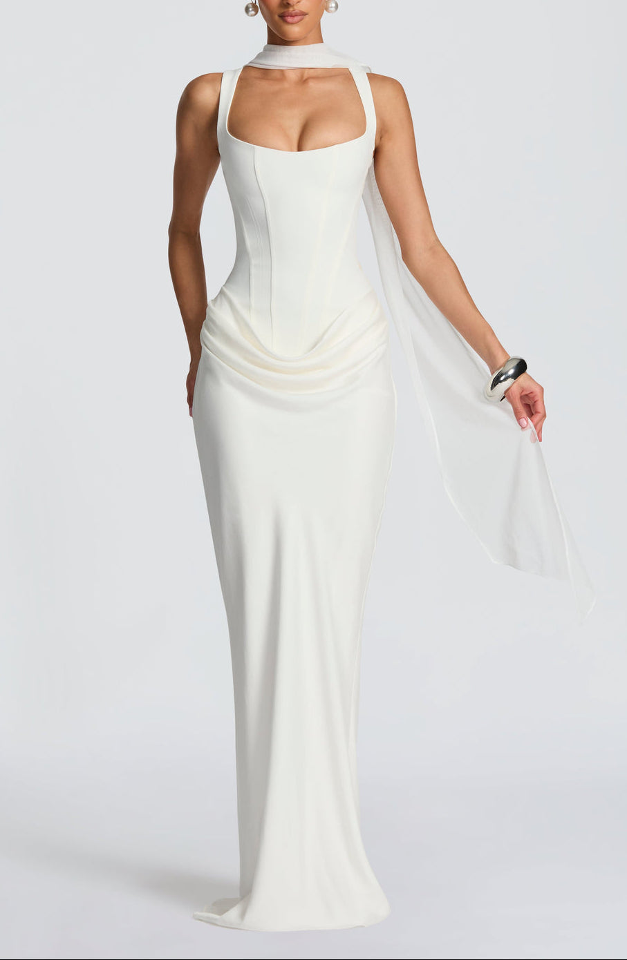 Anelina Satin Draped Maxi Gown in Black