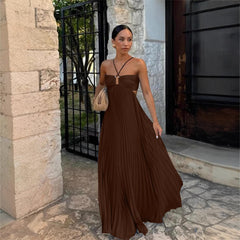 Pleated Sleeveless Maxi Evening Party Dress