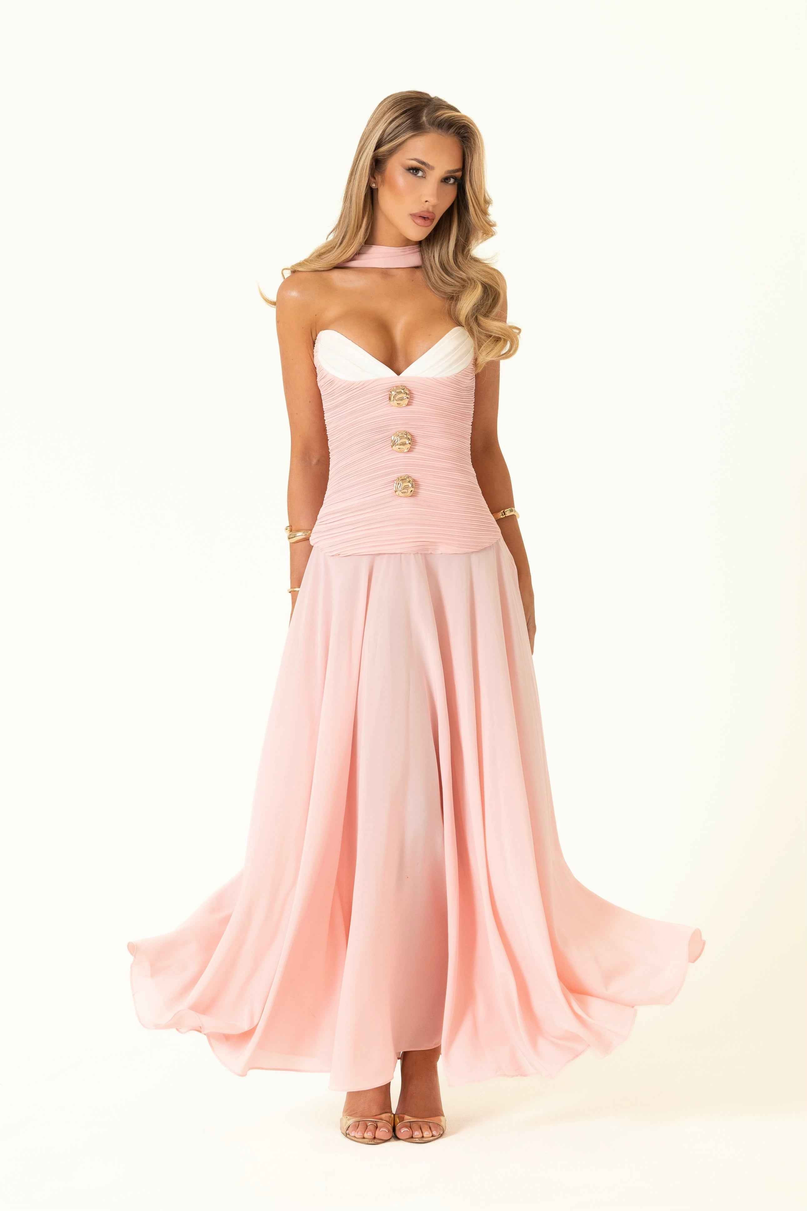 Isabella Mini Dress - Baby Pink Strapless Sweetheart