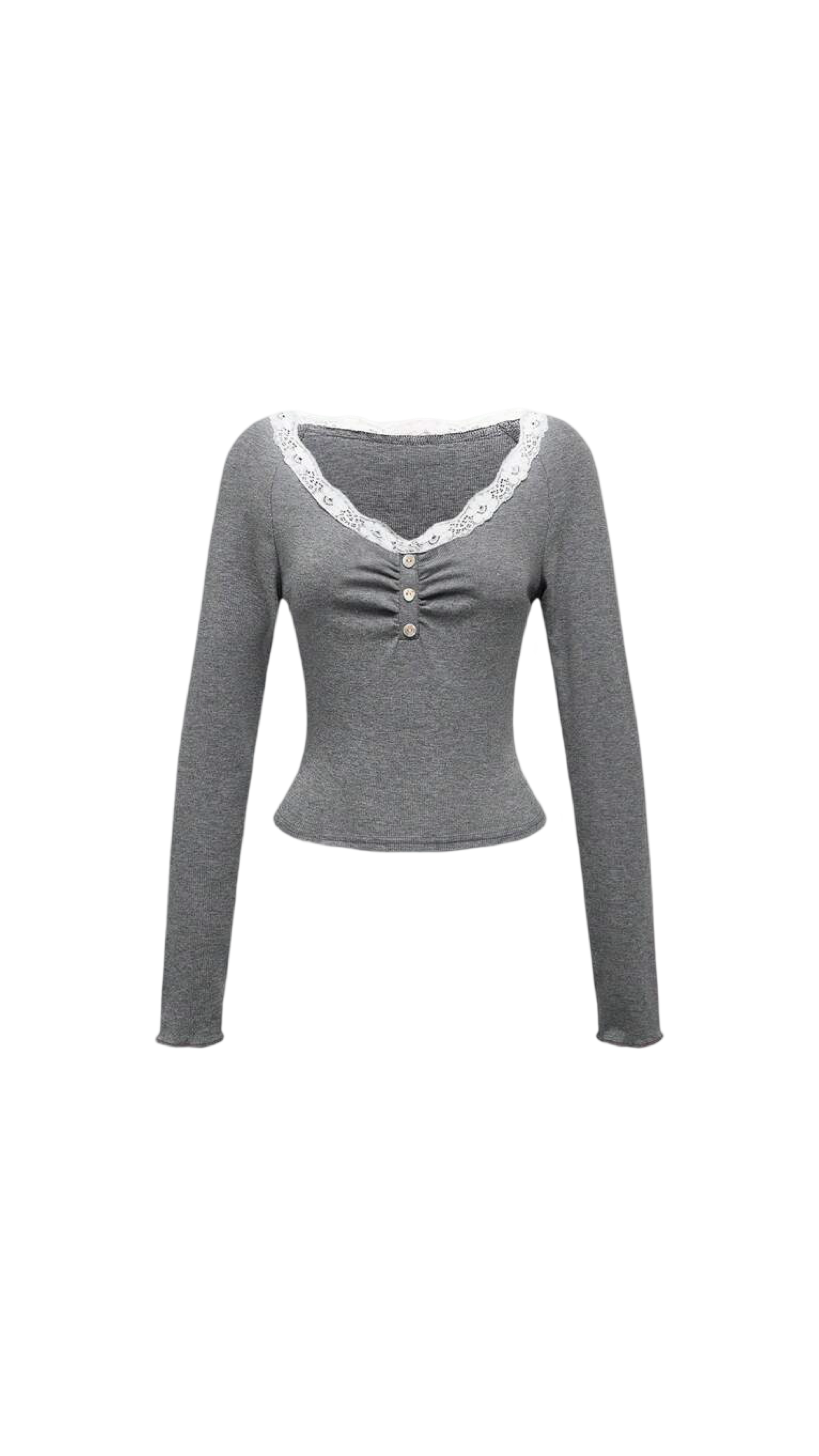 Atilana Lace Trim Long-Sleeve Top