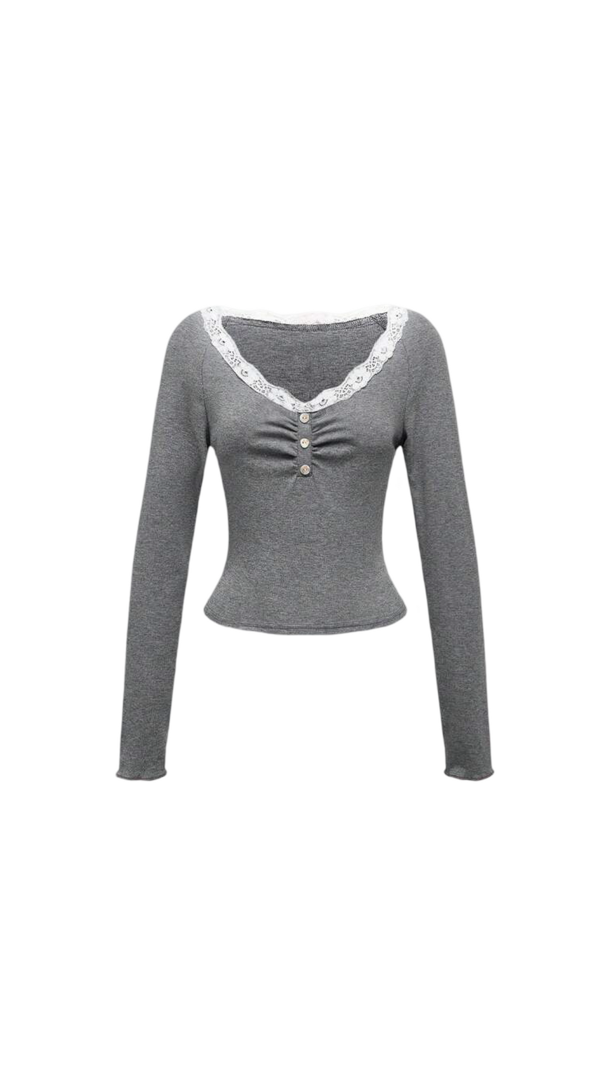 Atilana Lace Trim Long-Sleeve Top