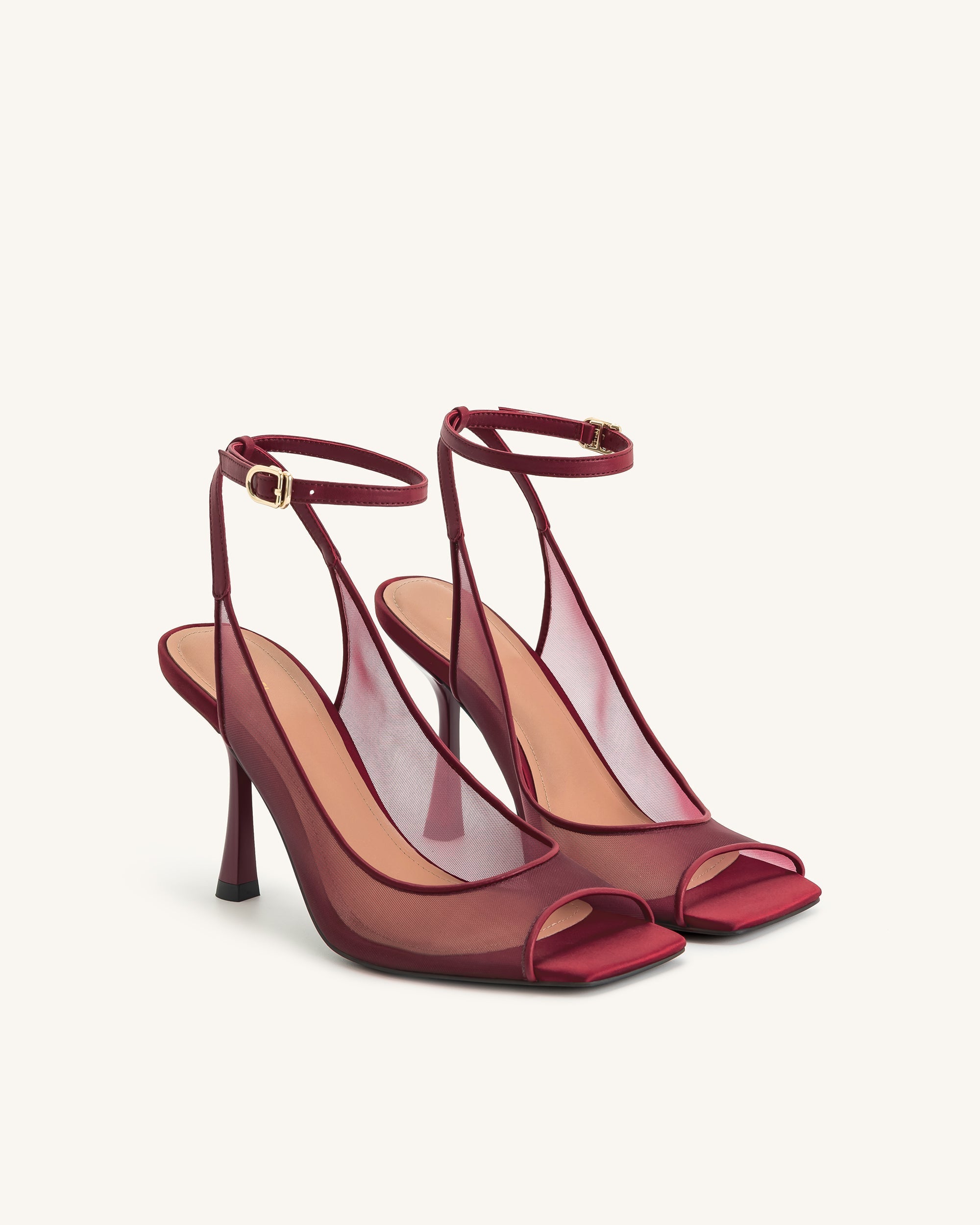 Serenity Mesh Satin Midi Summer Sandals - Burgundy