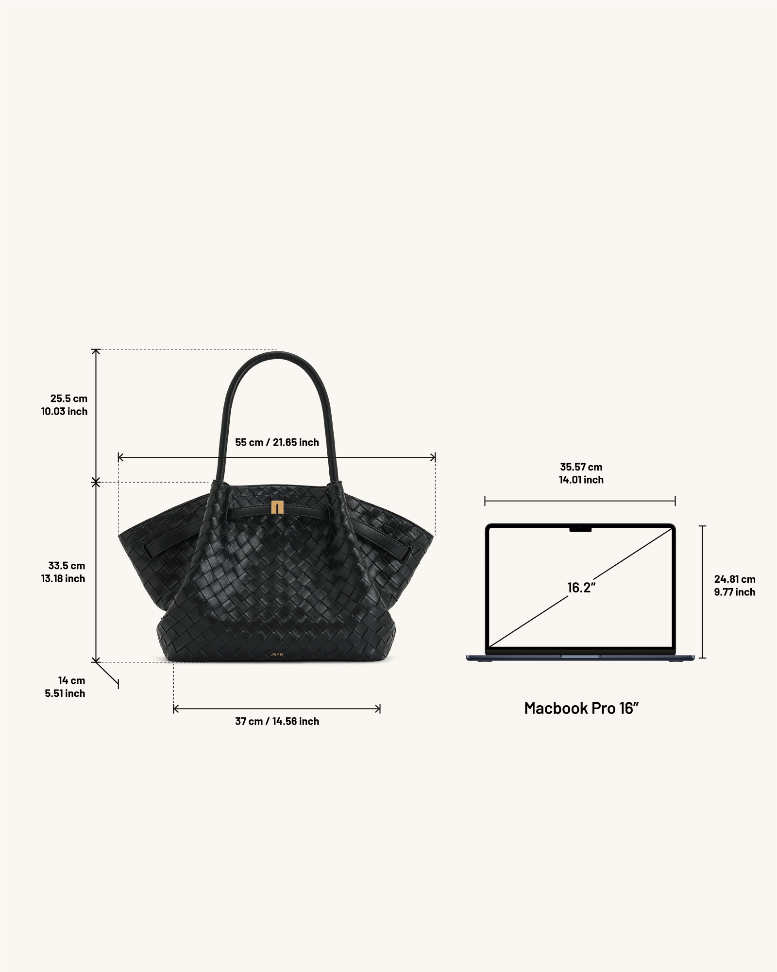 Hana Vegan Leather Large Tote Bag - Black