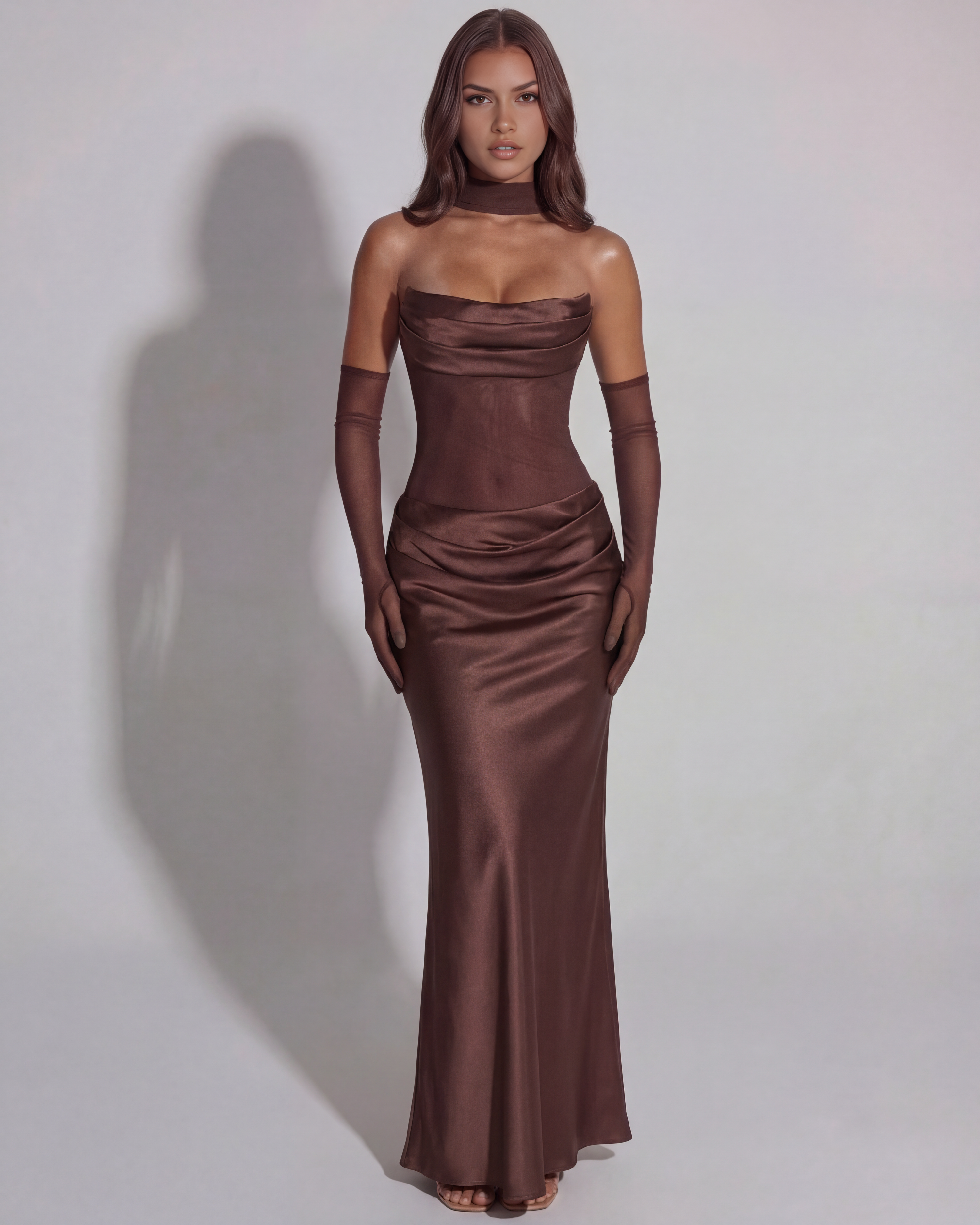 Strapless Cowled Neckline, Lace-Up Back, Black-Tie Events
