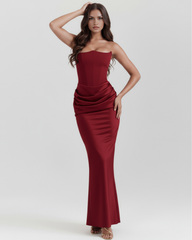 Almond Muse Style, Stretch Crepe Boned Bodice, Glamorous Events