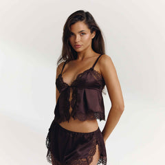 Cornelia Chocolate Satin Cami Pyjama Set