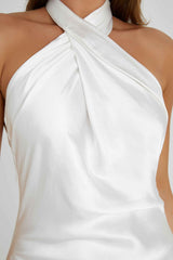Laura White Satin Halter Gown