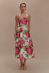 Aulivia Halter Midi Dress in Rose Print